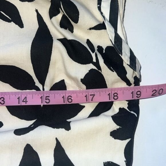 Zoe & Claire Black & Cream Floral Print Midi Dress Striped Waist Tie & Hem Sz M - Picture 5 of 13